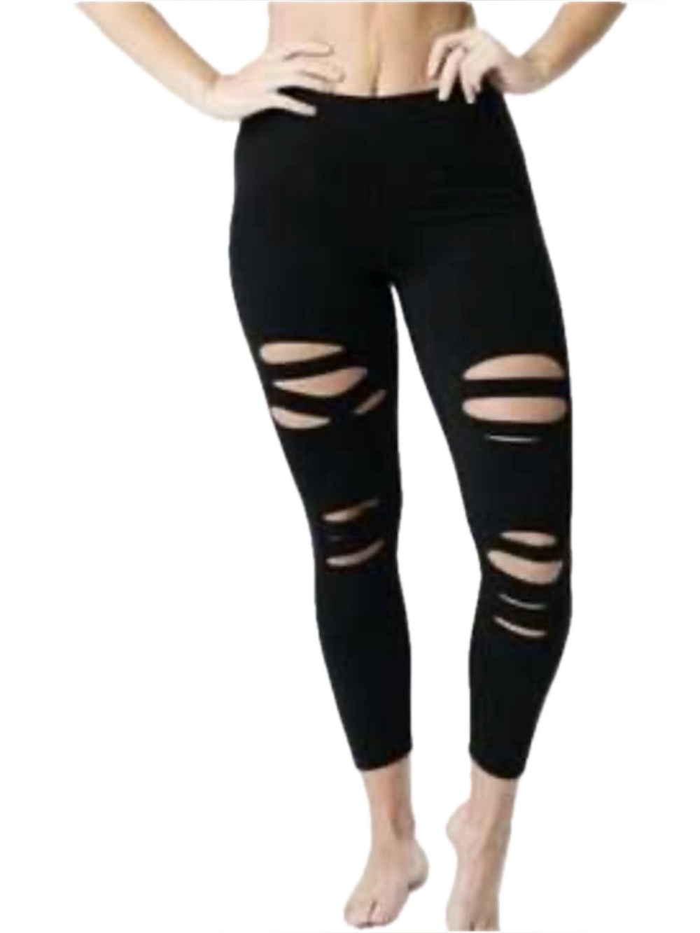 Zyia Distressed Crop Leggings in Black